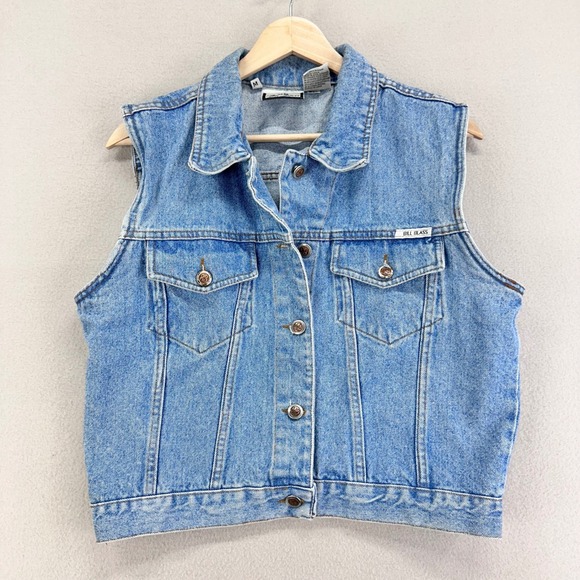 American Vintage Jackets & Blazers - Vintage Bill Blass Denim Shirt‎ Vest Womens M Light Wash Y2K 90s Jean Western